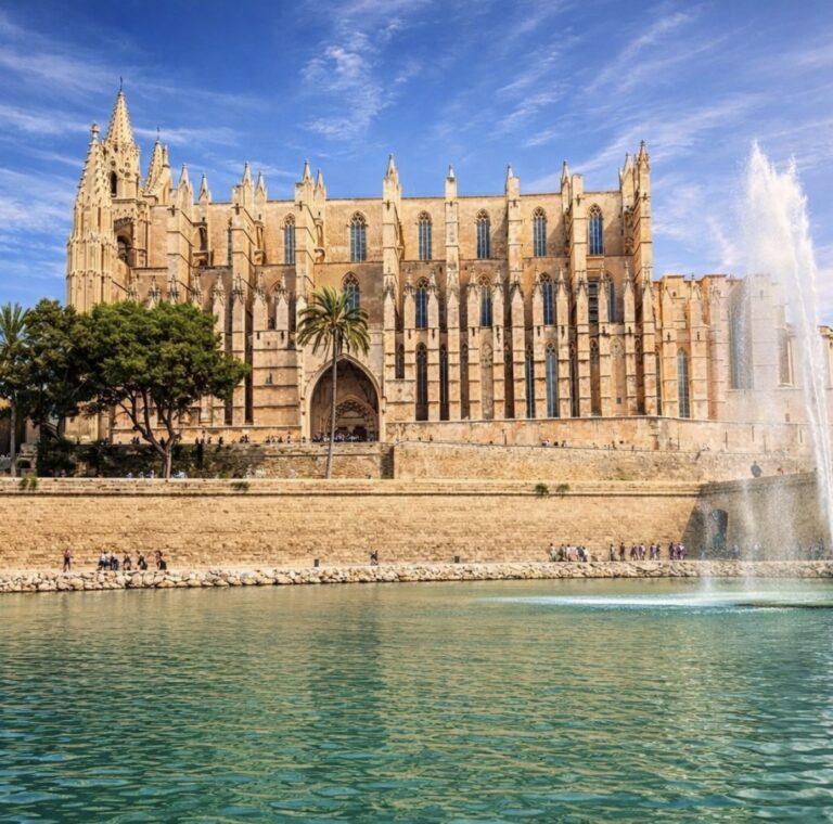 Palma Cathedral beside the waterfront in Mallorca.